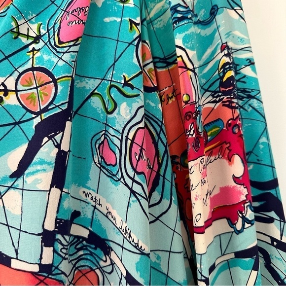 Lilly Pulitzer X Marks The Spot Map Print Elsa Silk Blouse - Picture 3 of 10